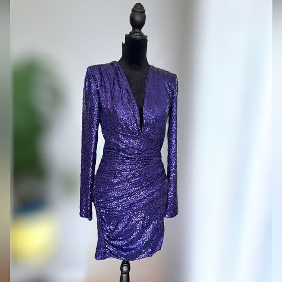 SHO BY TADASHI SHOJI Long Sleeve Sequin Cocktail Mini Dress Size XS - Picture 13 of 16